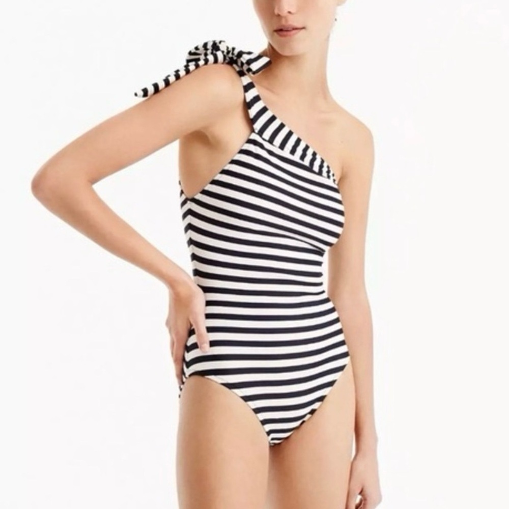 J. Crew Navy Blue Striped One Shoulder Tie One Piece Swimsuit Women Plus Size 16